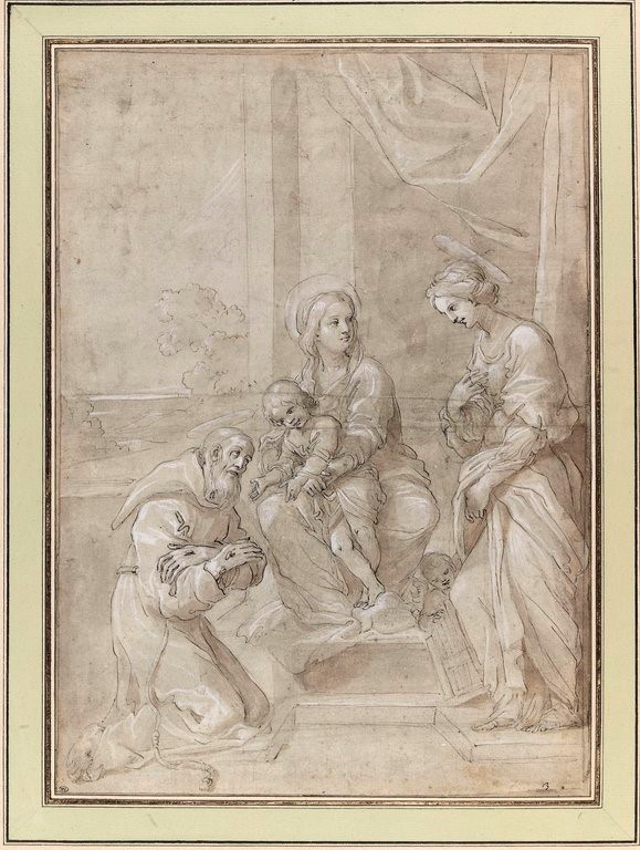 Bottega di Ludovico Carracci - Madonna Col Bambino e i Santi Francesco, Caterina e Giovanni Batti...