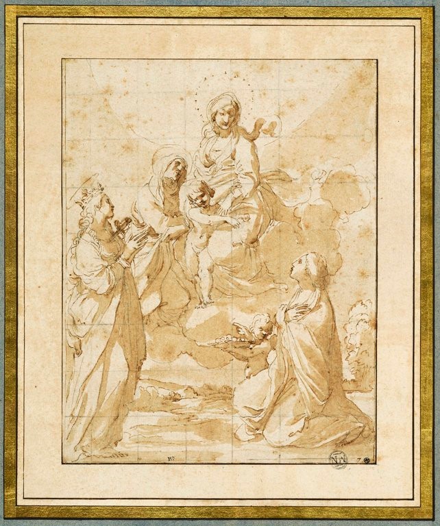 Bottega di Ludovico Carracci - Madonna Col Bambino e i Santi Francesco, Caterina e Giovanni Batti...