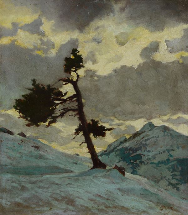 Carlo Follini - Paesaggio innevato con albero