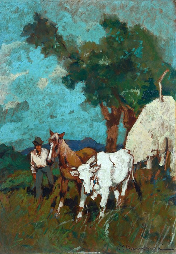 Carlo Domenici - Buttero con cavallo e bue