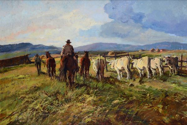 Carlo Domenici - Paesaggio con butteri e buoi