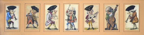 Anonimo, XIX sec. - Sette caricature di musicanti