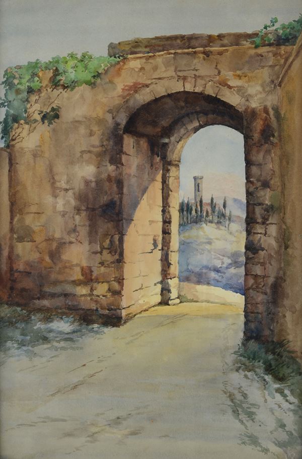 Anonimo, inizi XX sec. - Paesaggio con arco