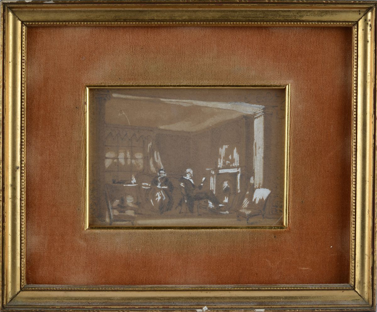 Anonimo, XIX Sec. - Interno di Salotto con Figure