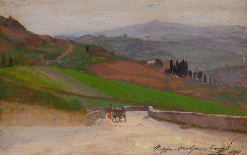 Raffaello Gambogi - Strada di Campagna con Carretto