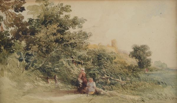 Anonimo, XIX sec. - Paesaggio campestre con figure