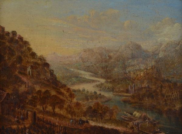 Anonimo, XIX sec. - Veduta di valle con lago