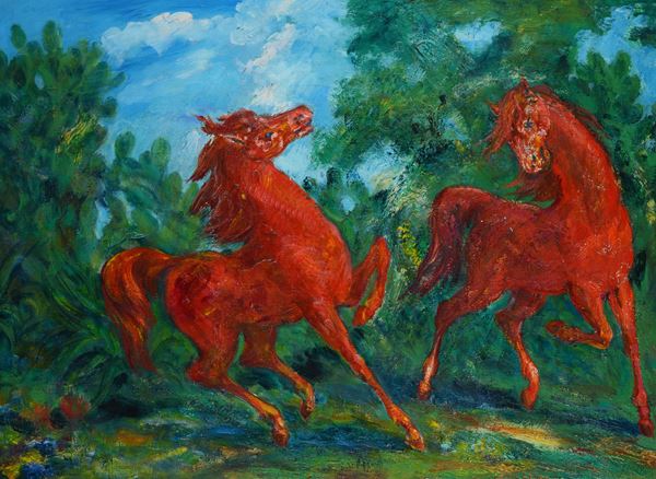 Aligi Sassu - The two foals in the woods