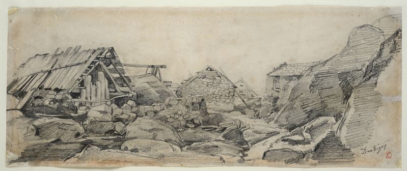 Charles-françois Daubigny - Paesaggio Roccioso con Rifugio di Montagna