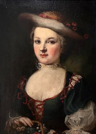 Ritratto di giovane donna con cesto di fiori