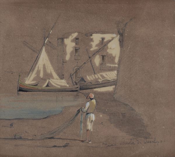 Scuola di Posillipo, XIX sec. - Fisherman