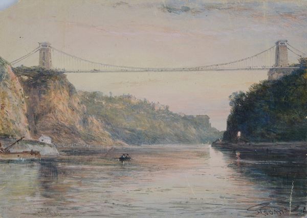 Anonimo, XIX sec. - Landscape with Bridge