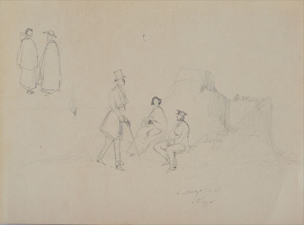 Anonimo, XIX sec. : Studi di figure  (1849)  - Matita su carta - Asta AUTORI DEL XIX E XX SEC - Galleria Pananti Casa d'Aste