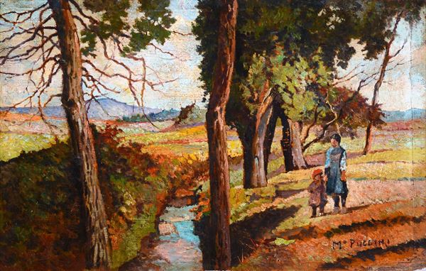 Attr. a Mario Puccini - Paesaggio e figure