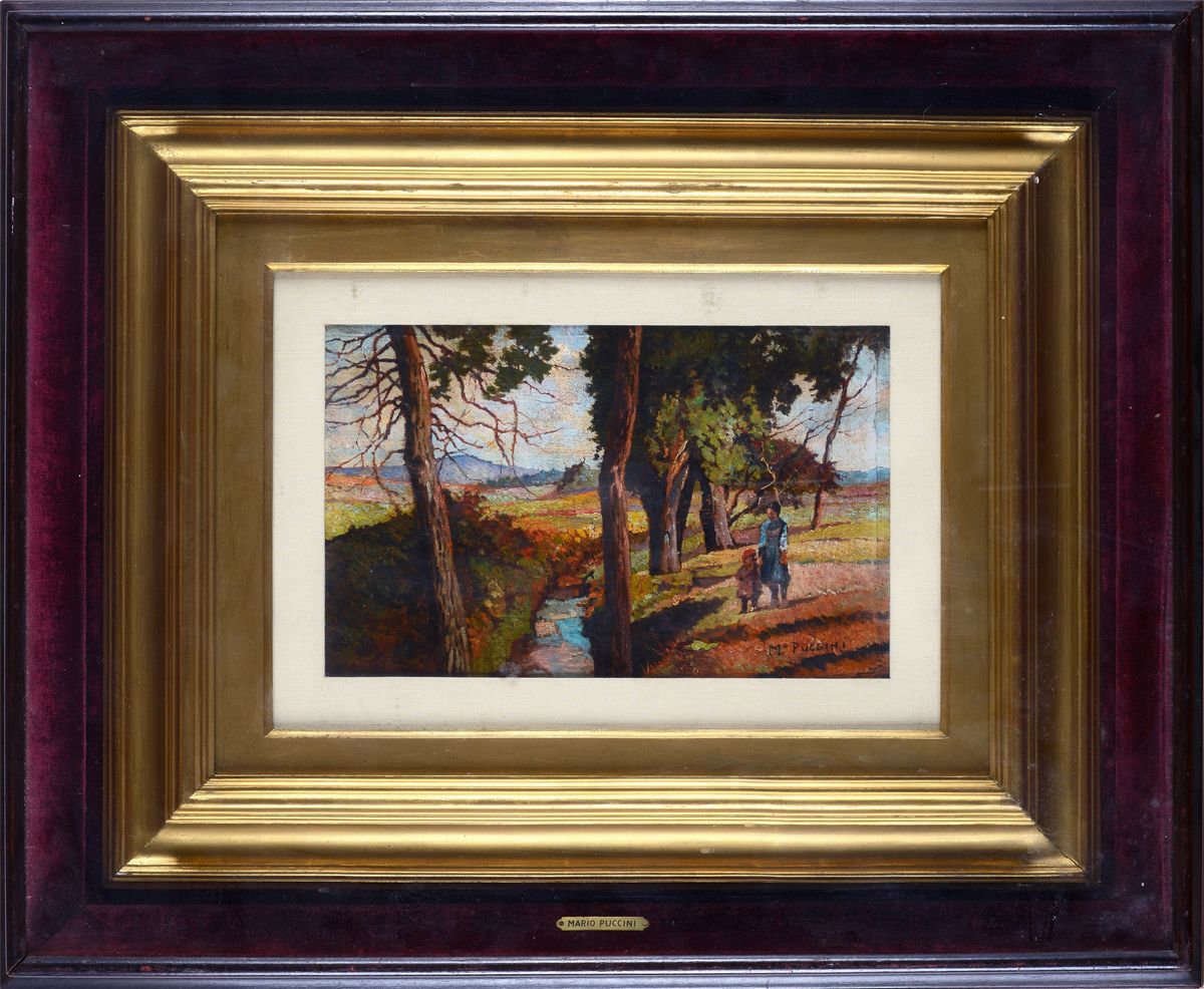 Attr. a Mario Puccini - Paesaggio e Figure