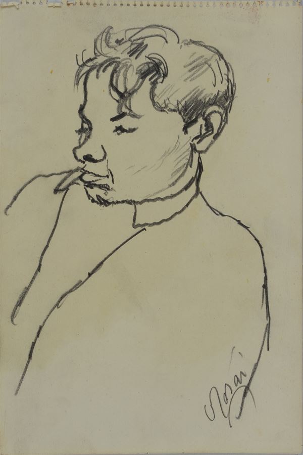 Ottone Rosai : Portrait of a young man  ((late 1940s))  - Pencil on paper - Auction MODERN AND CONTEMPORARY ART - II - Galleria Pananti Casa d'Aste