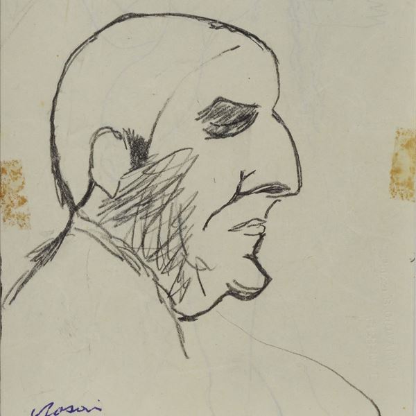Ottone Rosai : Ritratto di pugile  (1953)  - Matita su carta - Asta ARTE MODERNA E CONTEMPORANEA - II - Galleria Pananti Casa d'Aste
