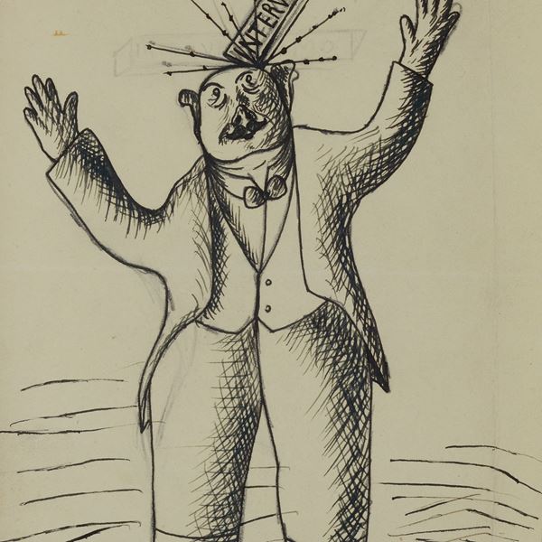 Ottone Rosai : Interventionism (for the magazine Il Bargello)  (1930)  - Ink and pencil on paper - Auction MODERN  ART - TUSCANY AUTHORS - Galleria Pananti Casa d'Aste