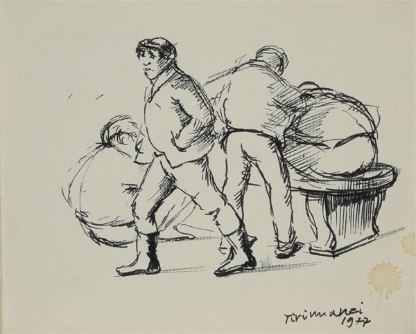Nino Tirinnanzi : Ragazzi che giocano  (1977)  - China su carta - Asta ARTE MODERNA E CONTEMPORANEA - Galleria Pananti Casa d'Aste