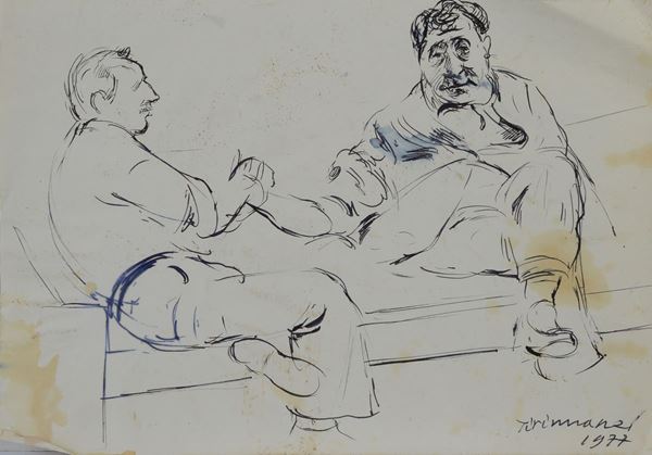 Nino Tirinnanzi : Arm wrestling  (1977)  - Ink on paper - Auction MODERN AND CONTEMPORARY ART - Galleria Pananti Casa d'Aste