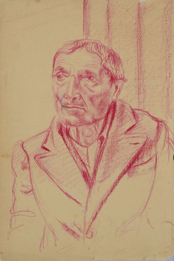 Silvio Loffredo : Portrait of an old man  (1944)  - Pink pastels on paper - Auction MODERN AND CONTEMPORARY ART - Galleria Pananti Casa d'Aste