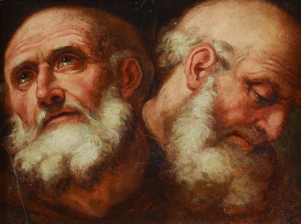 Scuola Italia Settentrionale, XVII sec. - Due volti con barba