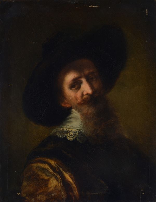 Scuola Olandese, XVIII - XIX sec. - Ritratto di uomo con cappello e barba