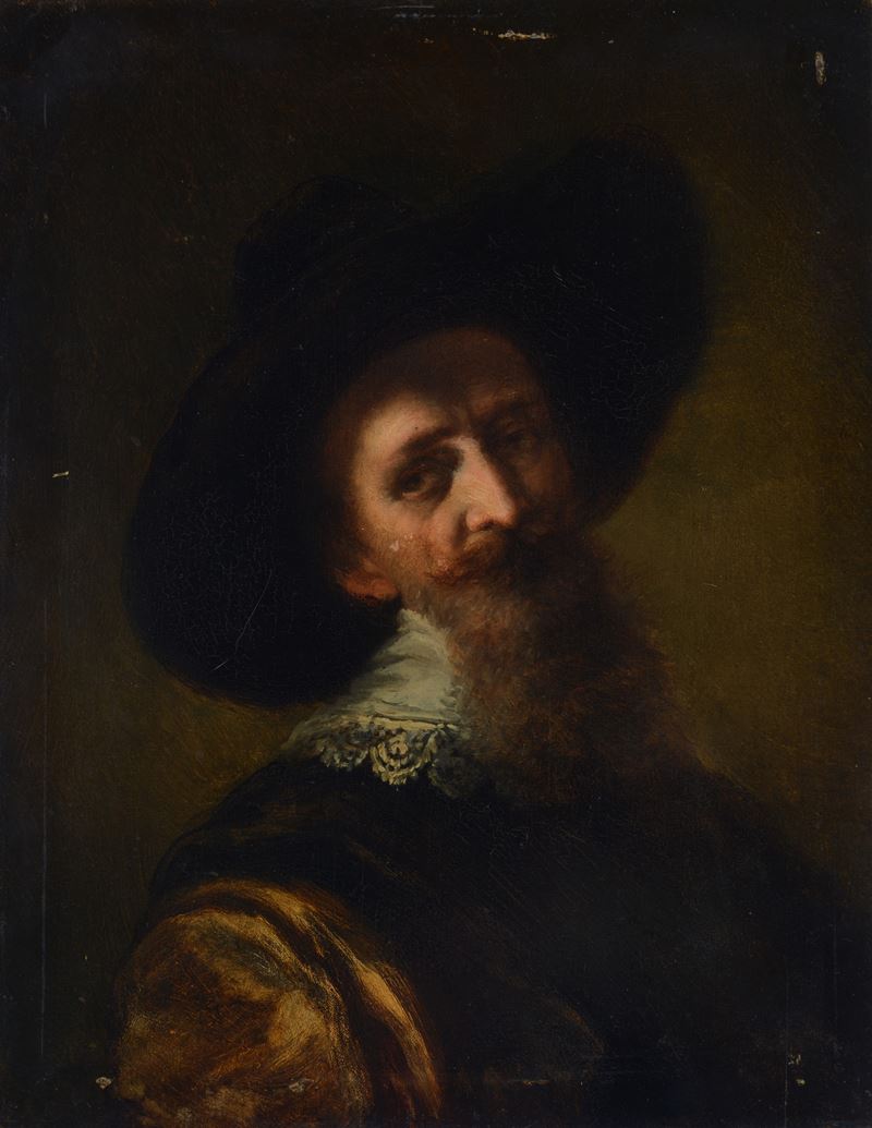Scuola Olandese, XVIII - XIX Sec. - Ritratto di Uomo con Cappello e Barba