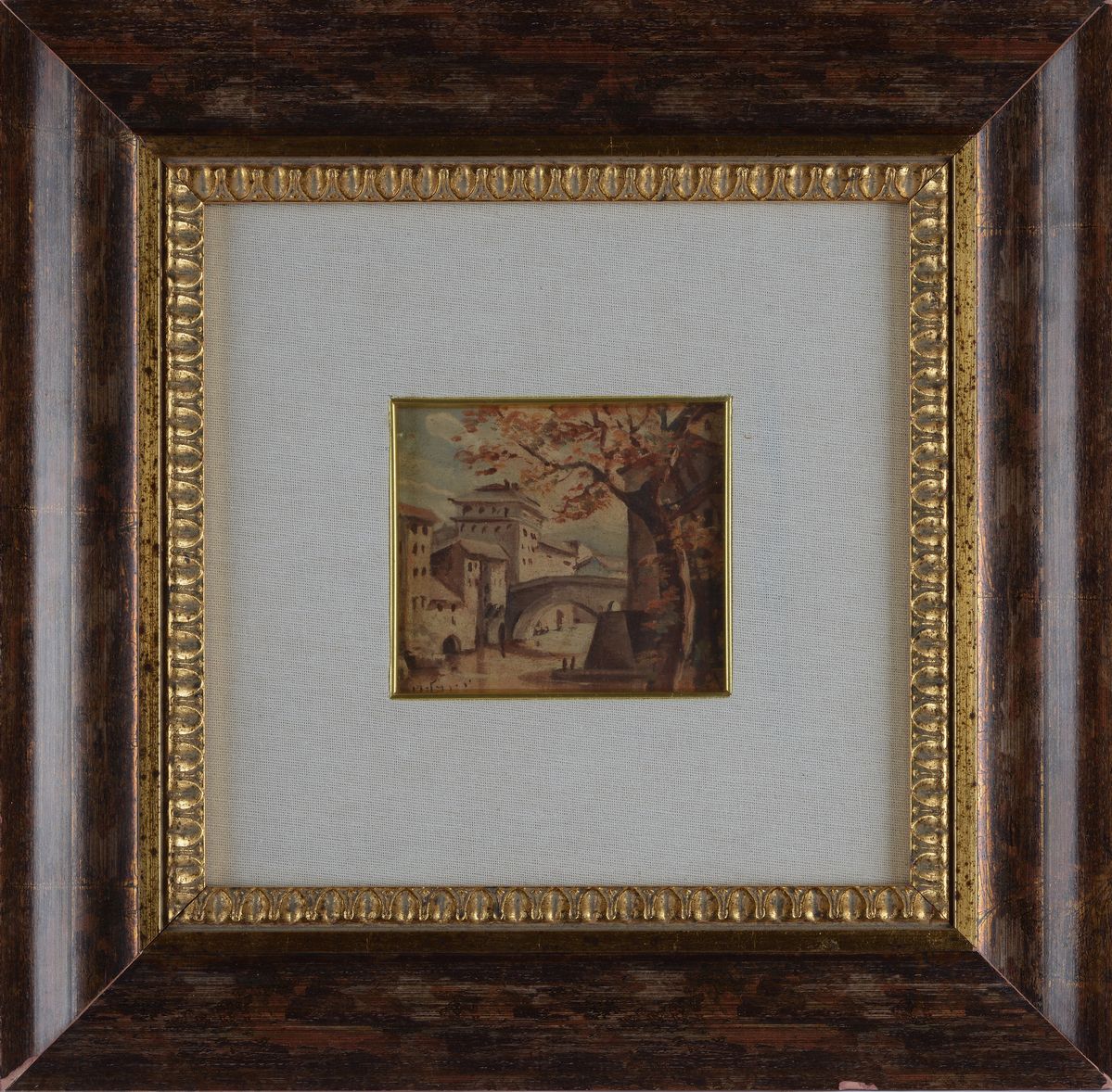 Anonimo, XX Sec. - Scorcio di Paese con Ponte