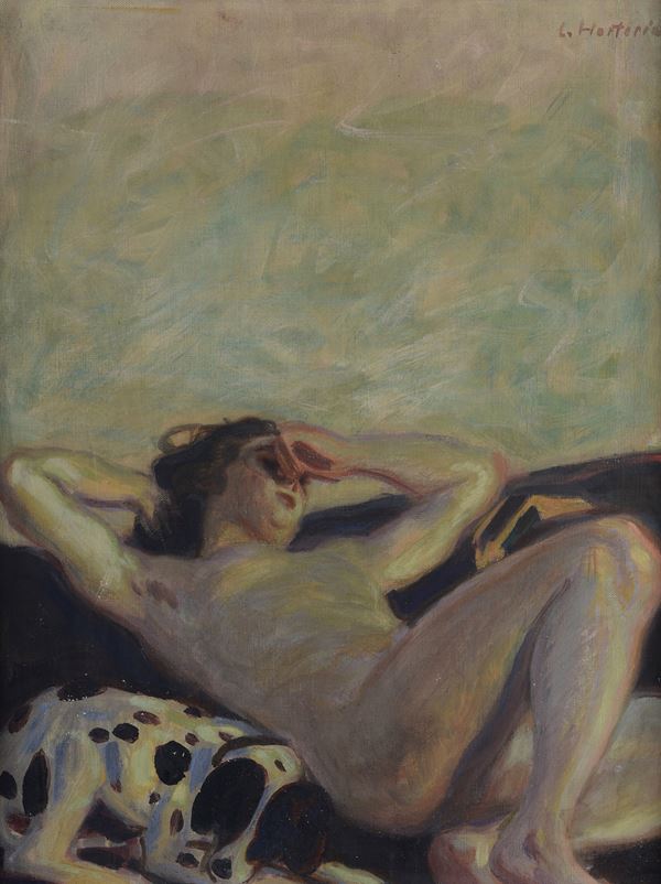 Ludwig Von Herterich - Nudo sdraiato con cane