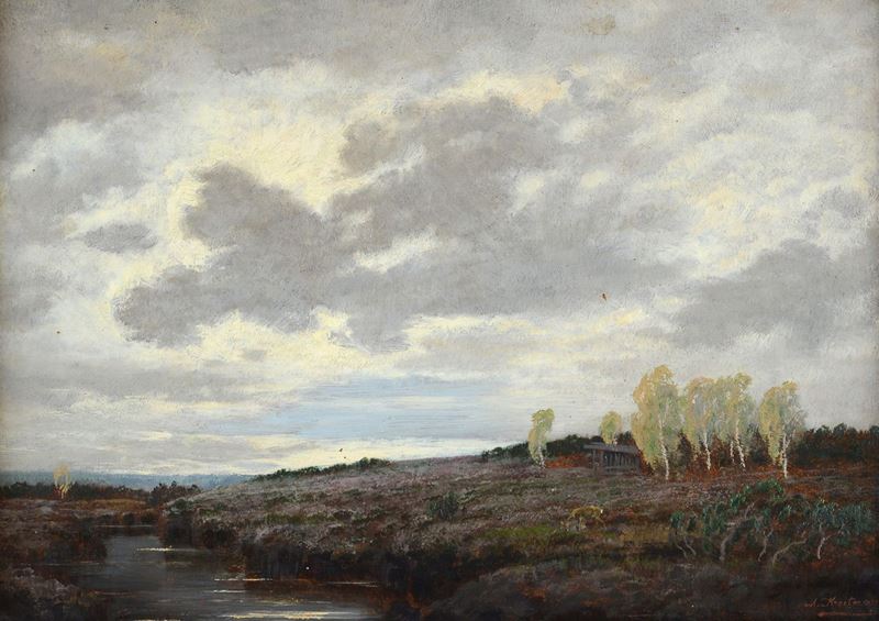 Max Kreitmeyer - Paesaggio Serale con Cervi