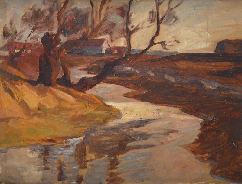 Anonimo, XIX - XX Sec. - Paesaggio Rurale con Ruscello