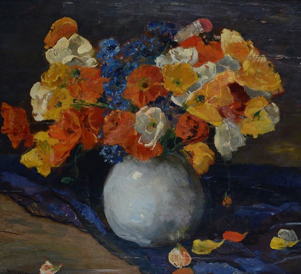 Pier Antonio Gariazzo - Vaso di fiori (fronte) - Ritratto di signora al mare (verso)