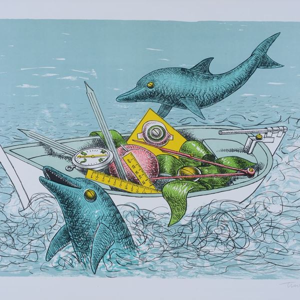 Aldo Turchiaro : La rotta dei delfini  - Litografia - Asta GRAFICA ED EDIZIONI - Galleria Pananti Casa d'Aste