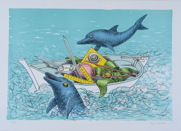 Aldo Turchiaro : La rotta dei delfini  - Litografia - Asta GRAFICA - Galleria Pananti Casa d'Aste