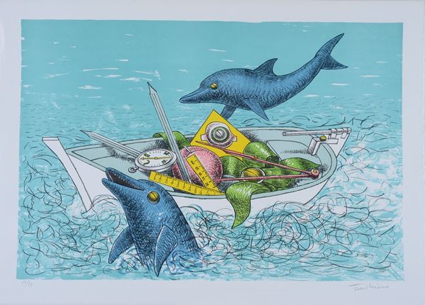 Aldo Turchiaro : La rotta dei delfini  - Litografia - Asta GRAFICA ED EDIZIONI - Galleria Pananti Casa d'Aste