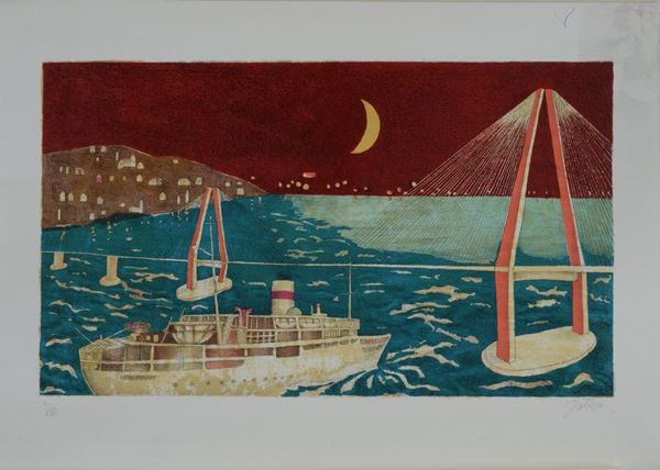 Franco Gentilini : The bridge  - Lithography - Auction GRAPHICS, AND EDITIONS - Galleria Pananti Casa d'Aste