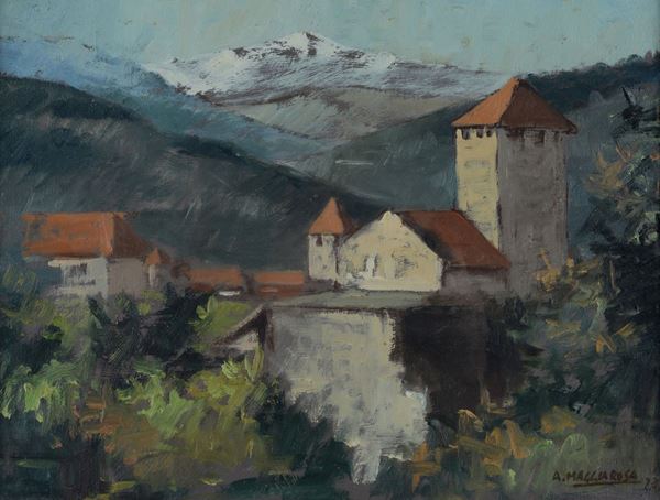 Aroldo Maggiarosa - Paesaggio montano con chiesa
