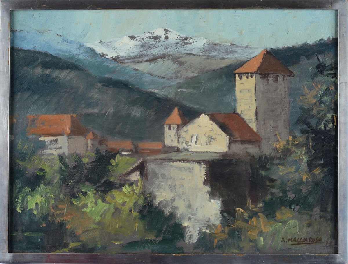 Aroldo Maggiarosa - Paesaggio Montano con Chiesa