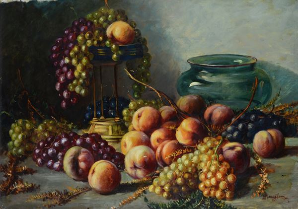 Ruggero Meneghini - Natura morta con pesche e uva