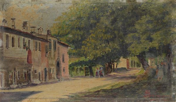 Anonimo, XX sec. - Country road with houses
