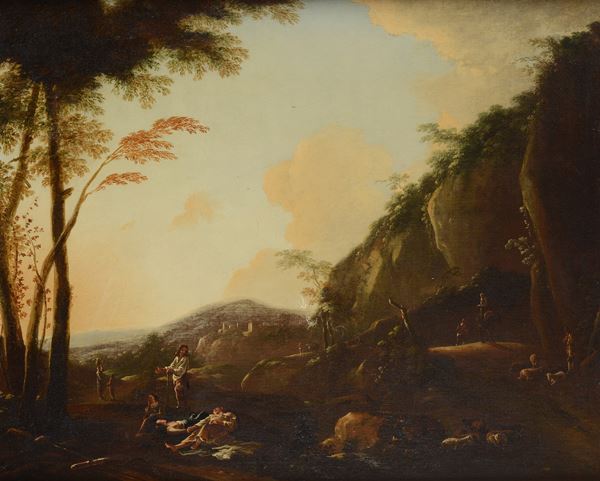 Scuola Romana, XVII - XVIII sec. - Landscape with Figures