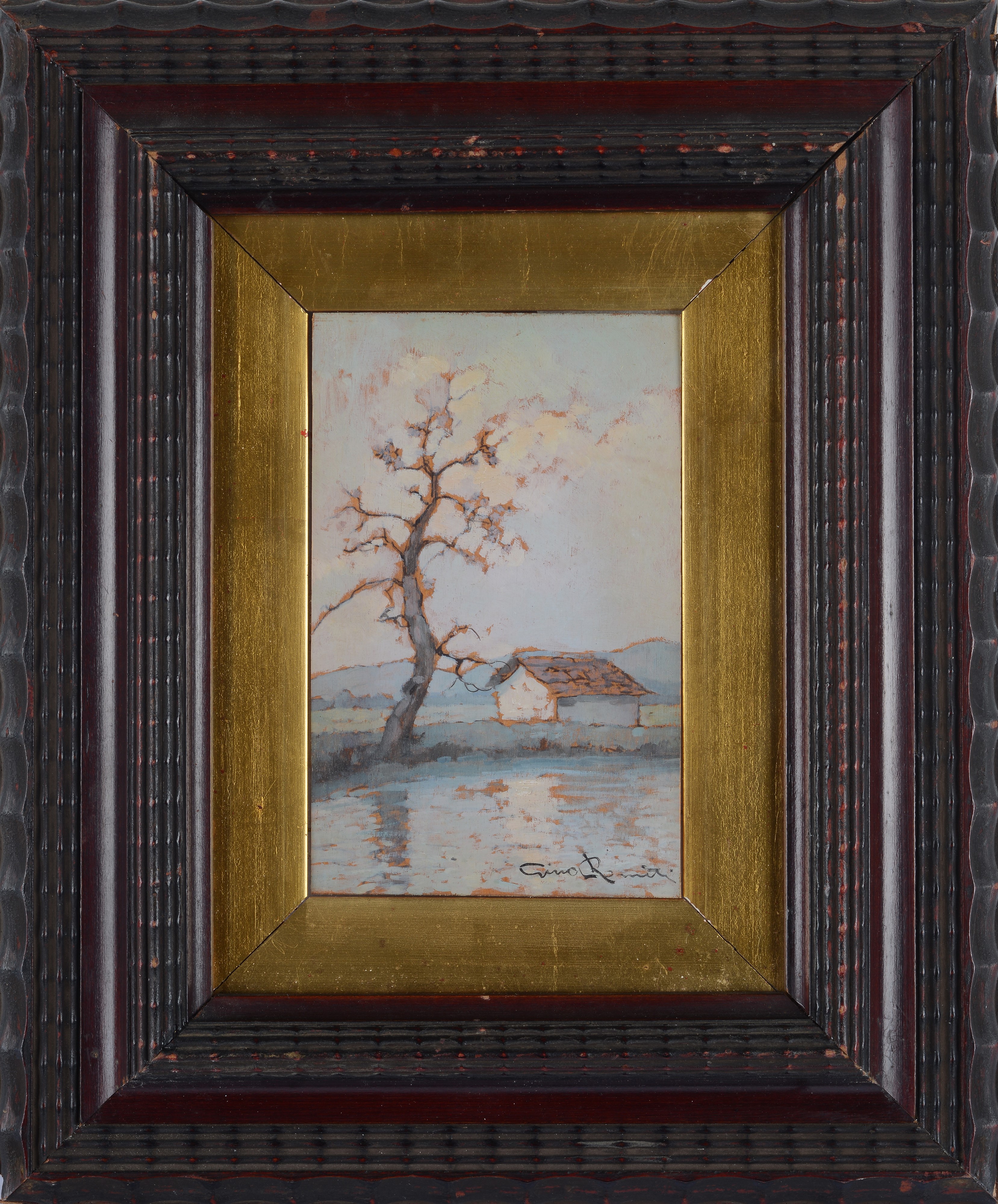 Gino Romiti - Paesaggio Lacustre con Albero e Casa