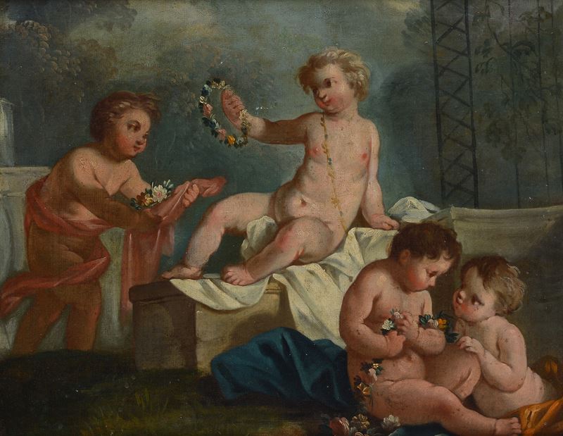 Scuola Italia Settentrionale, XVIII Sec. - Putti con Ghirlanda di Fiori
