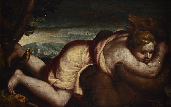 Scuola Veneta, XVI sec. - Woman with Bear (Allegory of Strength?)