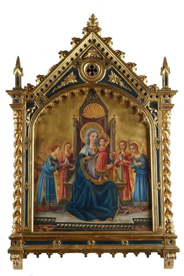 Scuola Europea, inizi XIX sec. - Madonna con Bambino in trono e angeli (da Beato Angelico)