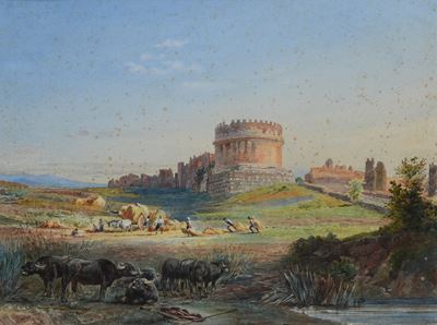 Veduta del Mausoleo di Cecilia Metella con Pastori ed Armenti
