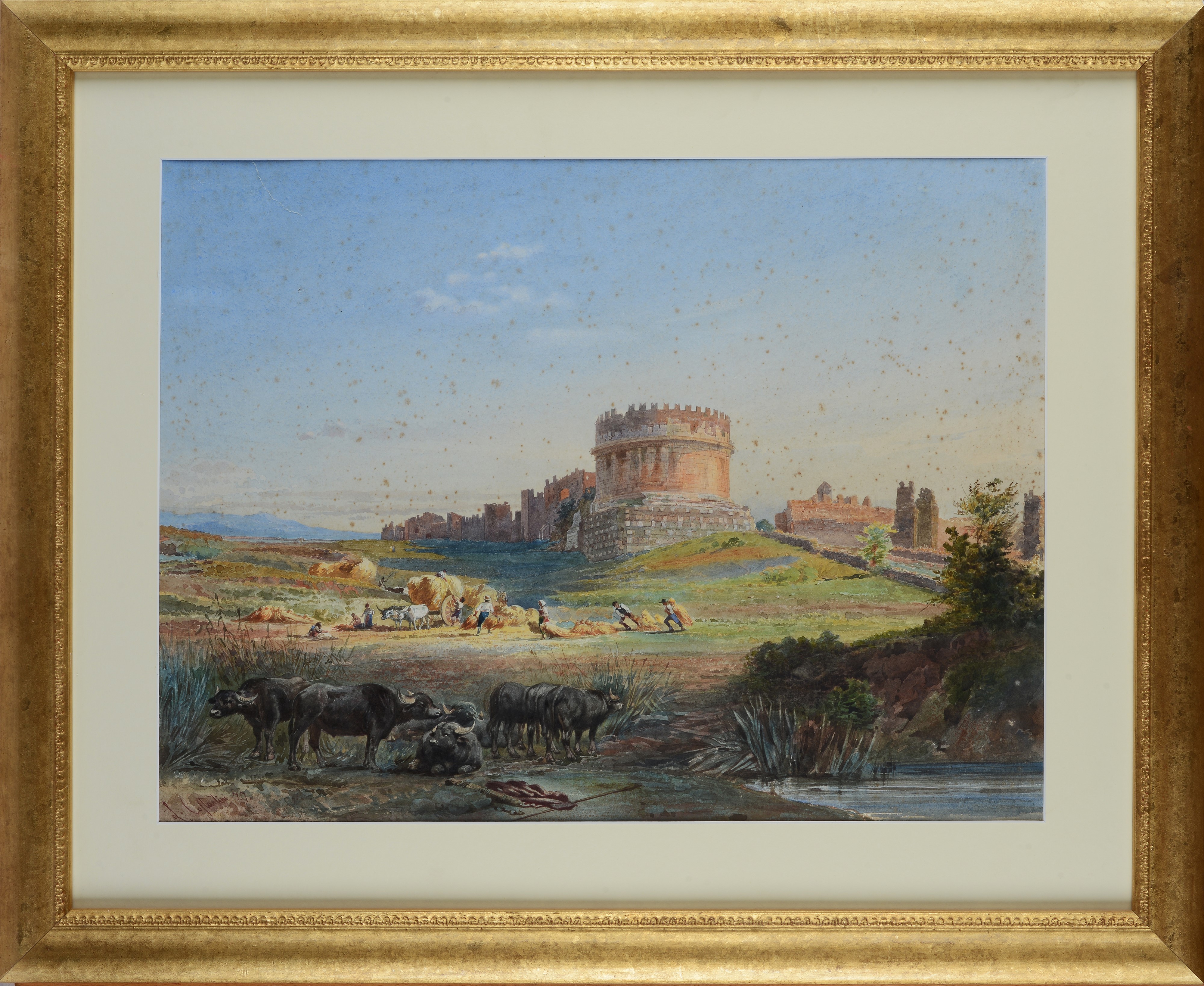 Giuseppe Costantini - Veduta del Mausoleo di Cecilia Metella con Pastori ed Armenti