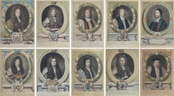 Series of ten watercolor etchings