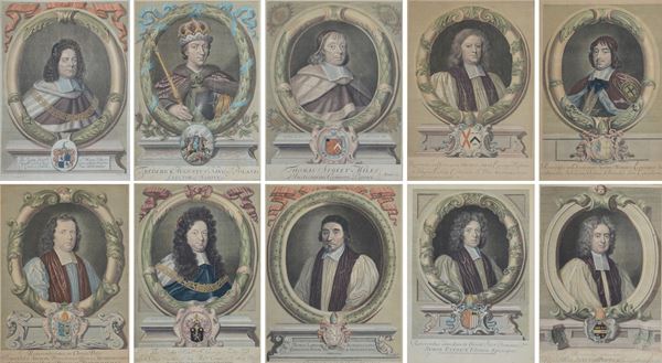 Series of ten watercolor etchings